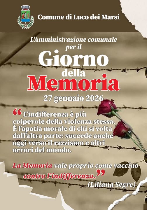L'Amministrazione comunale in  Memoria della Shoah, nel dolente ricordo delle vittime dei crimini del nazifascismo, in onore del coraggio dei Giusti che a costo della vita protessero e salvarono i perseguitati e, con loro, la speranza e il senso stesso...